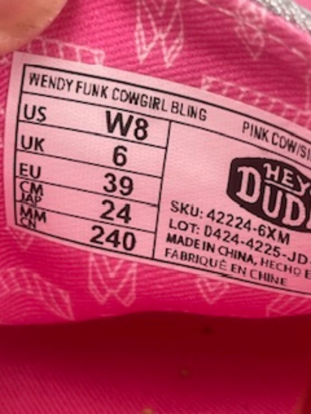 NEW Hey Dude Wendy Funk Cowgirl Bling Women’s 8 pink slip on NWT - Picture 5 of 10